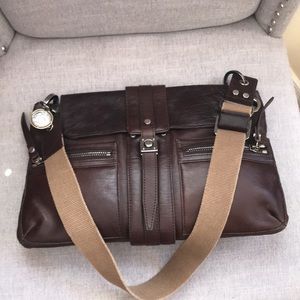 Lanvin Brown Leather Shoulder Bag with Tan Strap